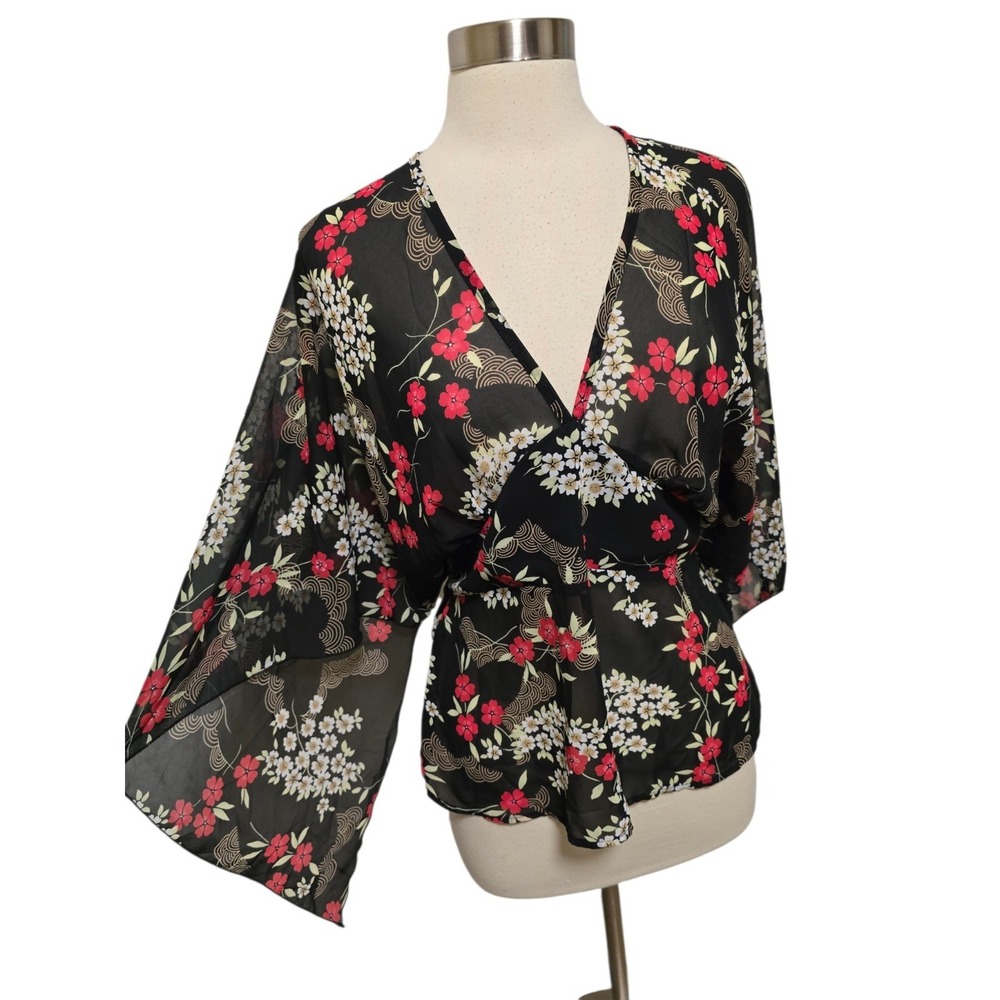 Y2K 90s Vintage Rave Womens Blouse Fairy Whimsigoth Size XL Kimono Sleeve